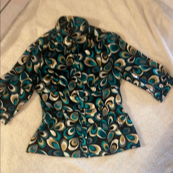 AB Studio Teal and Black Abstract Blouse - Picture 1 of 6